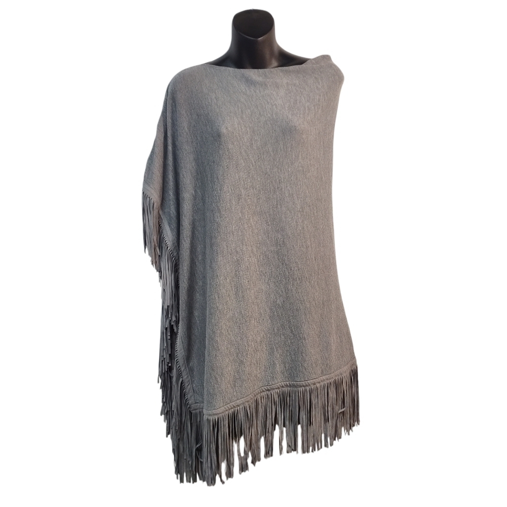 La FiorentinaPoncho With Fringe Grey Women's One Size